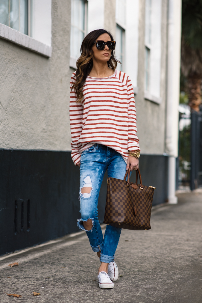 Casual Stripes + Distressed Denim