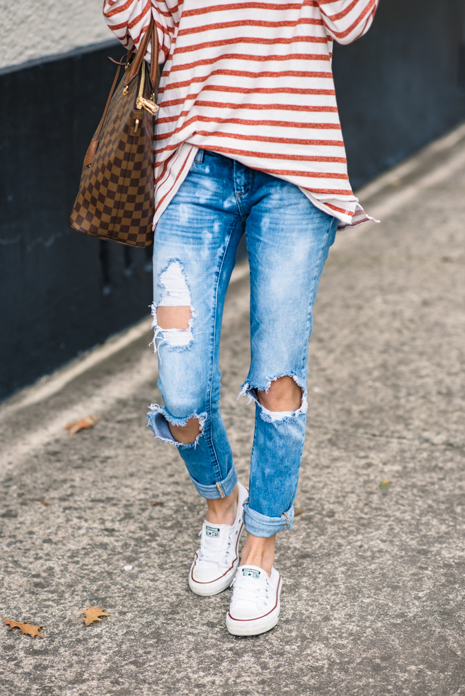 Casual Stripes + Distressed Denim