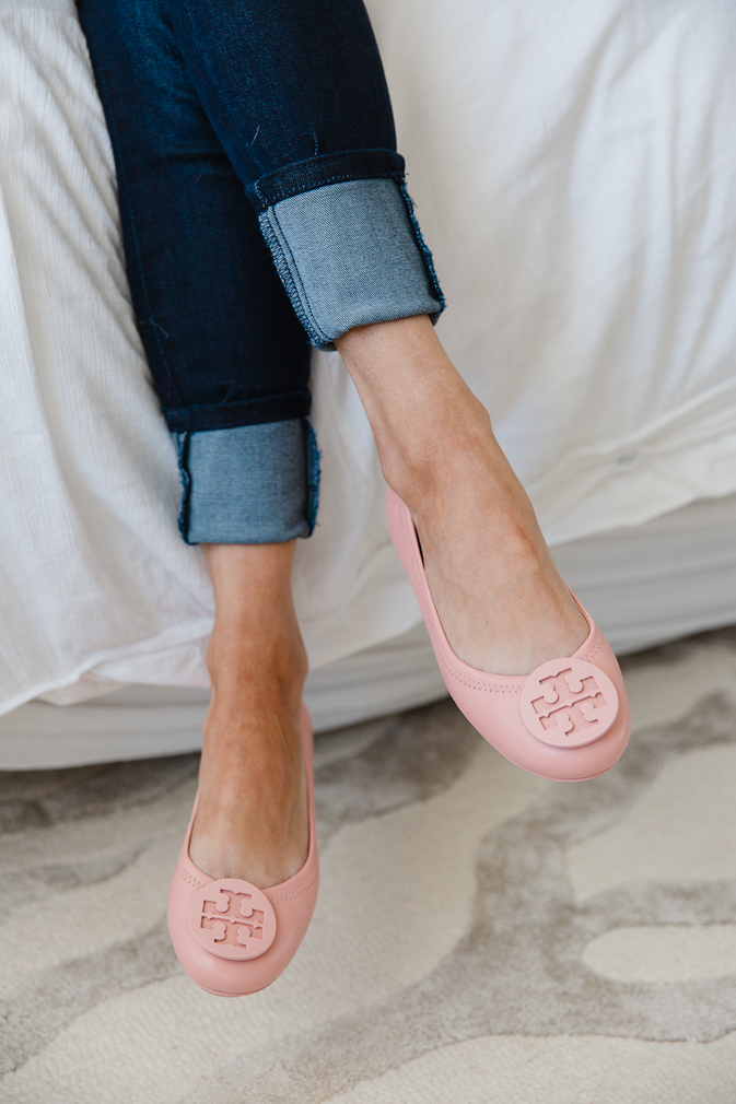 Pink tory burch flats best sale