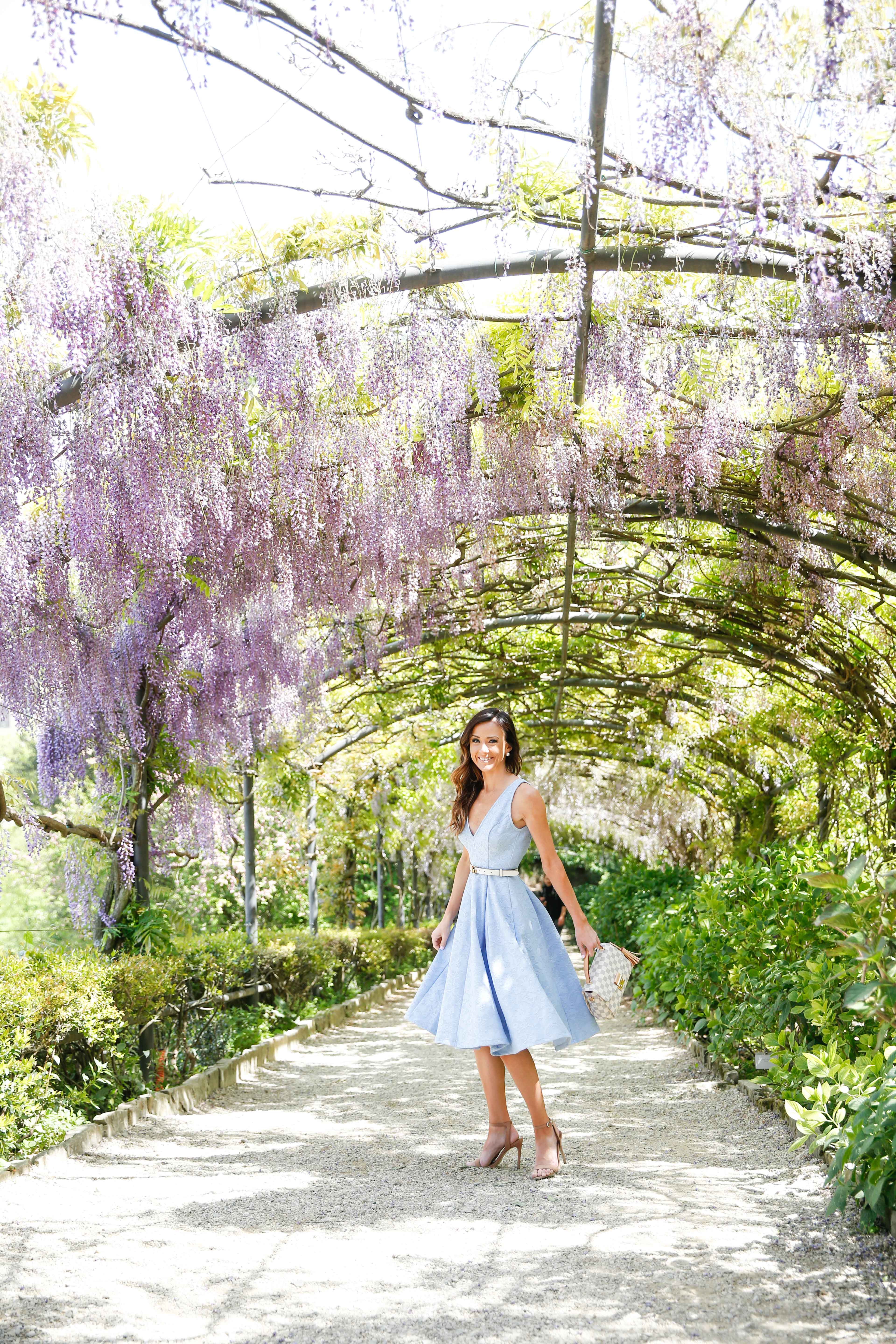 florence, asos, blue dress, boboli gardens, fit and flare dress