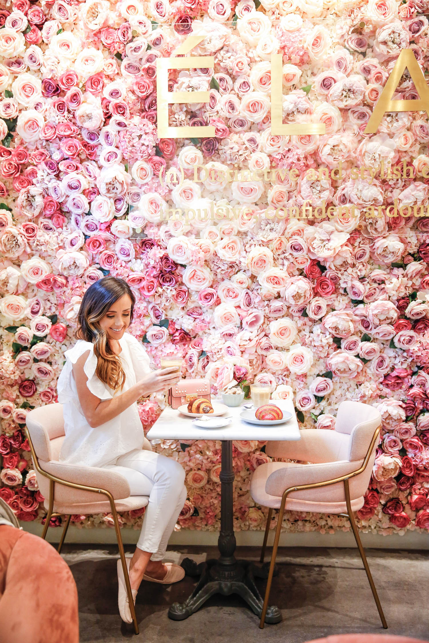 most instagrammable spots in london, elan cafe, flower wall, london, england