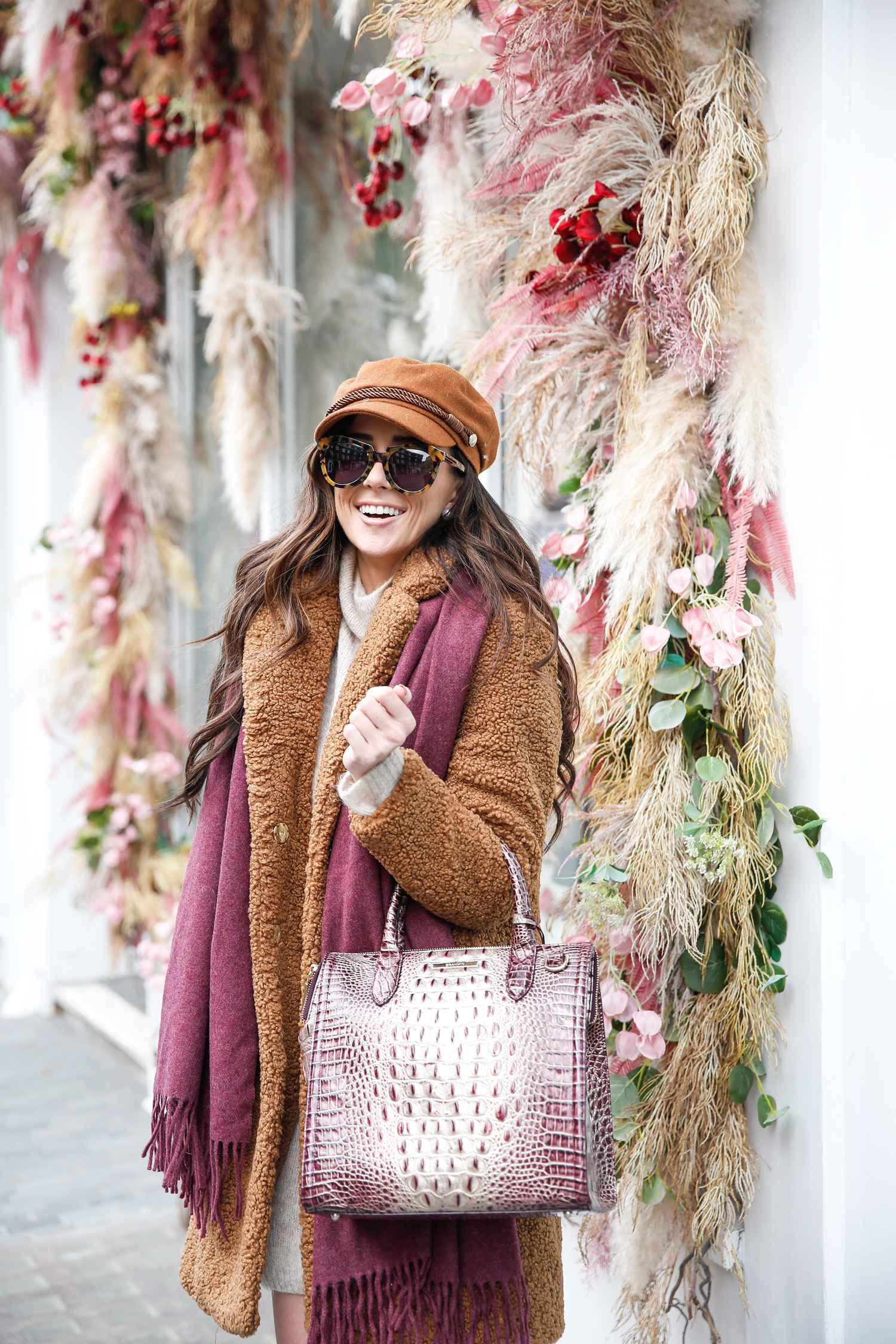 BRAHMIN Melbourne Collection Duxbury Pink Cosmo Leather Weekender Bag